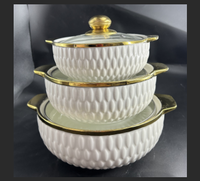 Soupière en céramique blanche de style nordique, décoration de luxe, bord doré, avec couvercle et deux anses, vaisselle
