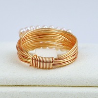 Bague en fil tressé plaqué or 14 carats sur mesure, design INS, faite à la main, perle d'eau douce naturelle de qualité AAAA, forme baroque pour femme