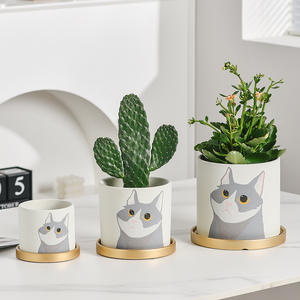 <span class=keywords><strong>Maceta</strong></span> de cerámica de <span class=keywords><strong>gatito</strong></span> bonito de dibujos animados con bandeja <span class=keywords><strong>maceta</strong></span> redonda de animal abstracto nórdico <span class=keywords><strong>maceta</strong></span> de planta verde suculenta de fresa - Product Image 5