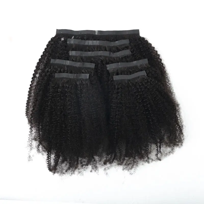 4 B4C Afro Kinky Curly PU Nahtloser Clip in Echthaar verlängerungen 120g Indian Kinky Curly Echthaar 10-30 Zoll natürliche Farbe