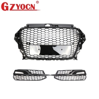 Pour Audi A3 8V S-Line RS3 13-15 Grille avant nid d'abeille + Grille de phare antibrouillard avec conduit d'air 8V3853651 8V3807681L 8V3807682K