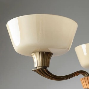 Lustre en verre et cuivre de style rétro français vintage américain, lumière de luxe pour le hall d'entrée, salle à manger, style bois naturel, lampes suspendues - Product Image 4