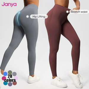 Janya, mallas deportivas sólidas para mujer, transpirables, de cintura alta, para entrenamiento de glúteos, pantalones de Fitness, mallas de Yoga para gimnasio sin costuras - Product Image 6