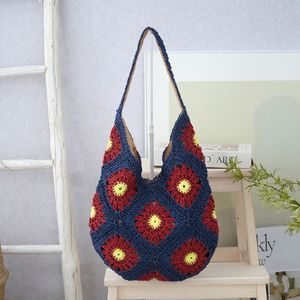 Sac seau d'épaule en paille tressée de luxe pour femme, style patchwork <span class=keywords><strong>granny</strong></span> square <span class=keywords><strong>au</strong></span> <span class=keywords><strong>crochet</strong></span>, personnalisable, pour voyage, plage, ou à porter sous le bras - Product Image 5