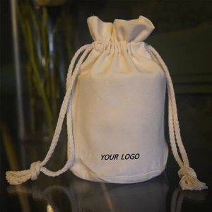 Custom Logo Size Reusable Cotton Drawstring Pouch Blank <b>Plain</b> Canvas Drawstring Bag <b>Candle</b> Round Bottom Gift Packaging Dust Bag - Product Image 1