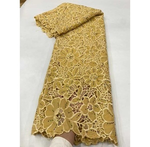 Nueva <span class=keywords><strong>moda</strong></span> precio de fábrica cordón guipur encaje piedras bordado ecológico tela Floral para vestido de novia Mali mujeres 5 yardas - Product Image 2