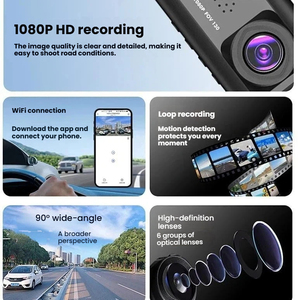 Cámara de Coche Universal de Tres Canales con Pantalla IPS de 2 Pulgadas, 1080P, Tarjeta TF de 32G, 90 °   Soporte de esquina con función WiFi - Product Image 2