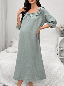 Robes de nuit amples de maternité avec col à volants et nœud sur le devant, pyjamas en coton, robe de nuit de maternité pour femmes - Product Image 6