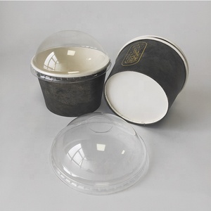 Bol en papier de 4oz 8oz avec couvercle emballage en papier kraft jetable saladier/tasse à glace avec couvercle plat/dôme transparent - Product Image 1