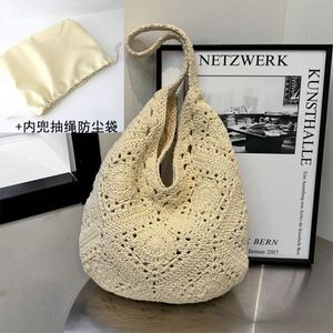 Bolso de Mujer Tejido a Mano con Hilo de Algodón y Crochet, Diseño de Cuadrado Granny y Flor Hueca, Accesorio de Moda con Tejido de Paja - Product Image 6