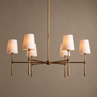 Lustre en acier à abat-jour en lin, design moderne et luxueux, 6 lumières, suspension pour salon, salle à manger, hôtel, villa, projet personnalisé