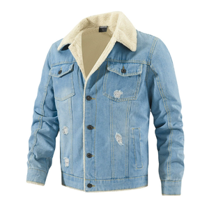 Chaqueta de Mezclilla Gruesa con Forro Polar para Hombre, Nueva Colección de Invierno, con Cuello Camisero, Talla Grande, Cálida y Cómoda - Product Image 4