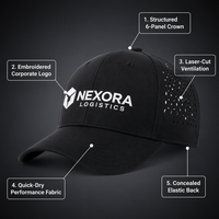Casquette de baseball personnalisée en sergé performant à séchage rapide, perforée au laser, respirante, avec logo brodé 3D, vente en gros B2B