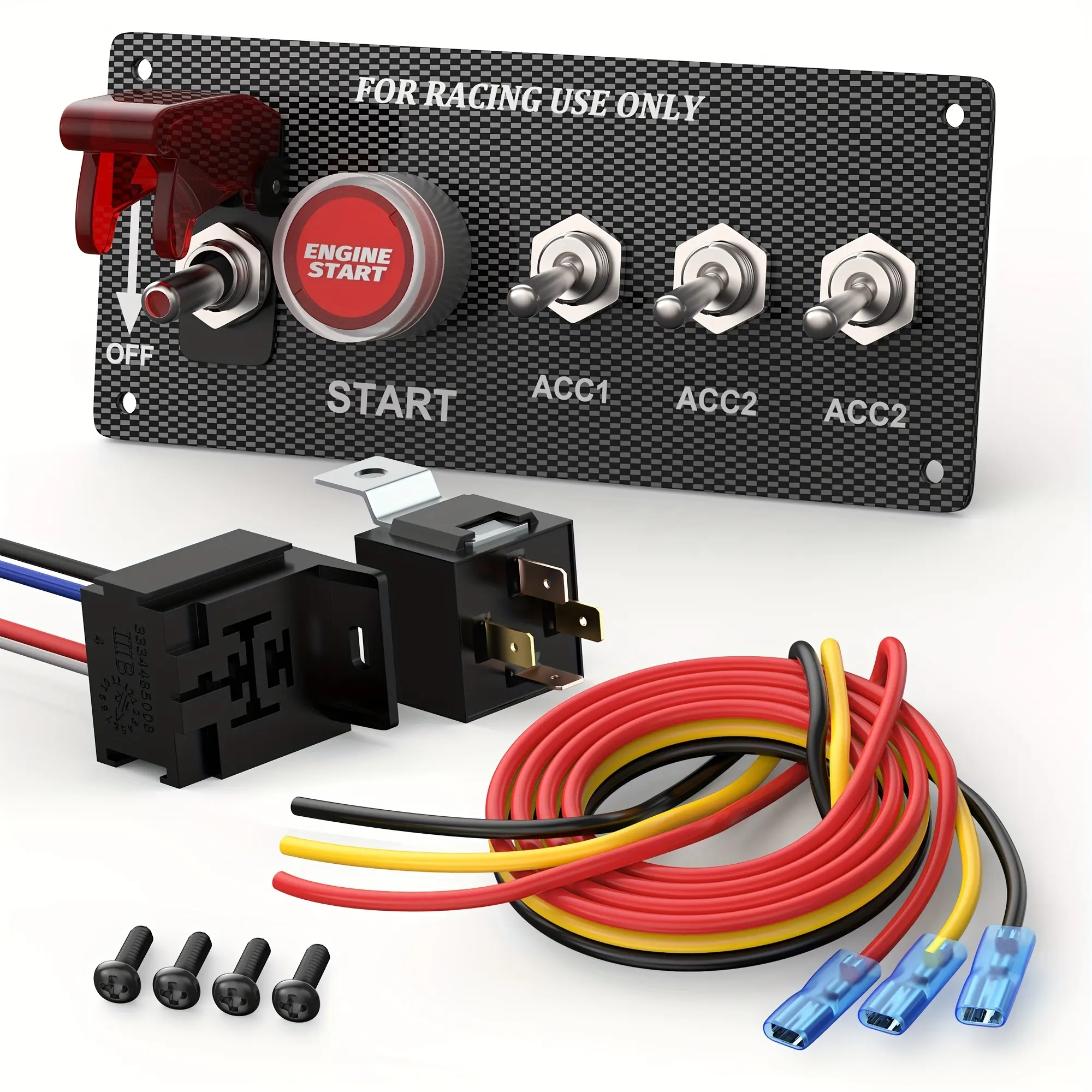 5 in 1 Universal 5 Gang ON/OFF Toggle Switch Panel 12V Racing Ignition Switch Panel Push Start Ignition Kit With Led