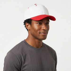 Casquette de baseball 6 panneaux Seekers Traders, coloris blanc et rouge, visière contrastante, style sportif, polyester/coton satiné perlé - Product Image 3