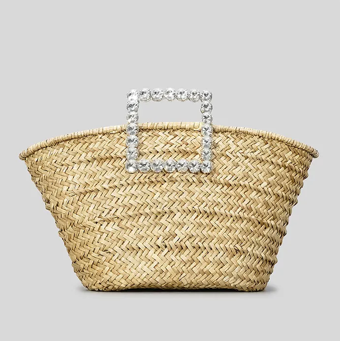 Moda diamanti manico borsa cestino in Rattan borse da donna tessute in vimini causale estate spiaggia grandi borse a secchiello grande borsa di paglia Bali