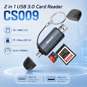 Lecteur de cartes externe USB-A et USB-C double tête 2-en-1 en aluminium 5 Gbit/s <span class=keywords><strong>SD</strong></span>/TF/3.0 avec capuchons de protection - Product Image 3