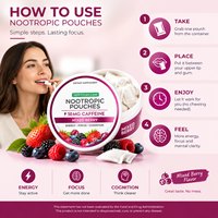 L-Tyrosine L-Theanine Pouch 20 Sachet Penambah Energi Rasa Berry Campuran Alami Nootropik untuk Dewasa OEM ODM Label Pribadi