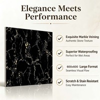 Carrelage personnalisé 600x600mm noir brillant doré, antidérapant, résistant à l'usure, écologique, moderne, pour sols intérieurs, salons et villas