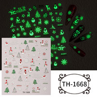 Nouveaux autocollants pour ongles de Noël 2026, autocollants 3D flocons de neige phosphorescents, autocollants ultra-fins sans couture Père Noël rouge, vente en gros