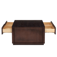 Table basse moderne en bois massif avec 4 tiroirs, finition noire, modèle bas à poser au sol