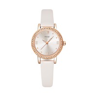 Jam tangan wanita mewah elegan Quartz bulat Dial kecil dekorasi berlian cantik modis obral