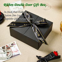 Vente en gros de boîte cadeau créative à double porte avec ruban noir ponctuel boîte d'emballage cadeau exquise personnalisée de parfum rouge à lèvres anniversaire