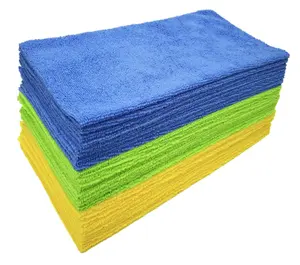 Kustom OEM kain pembersih mobil 250gsm kuning semua tujuan Microfiber handuk pengering mobil untuk cuci mobil