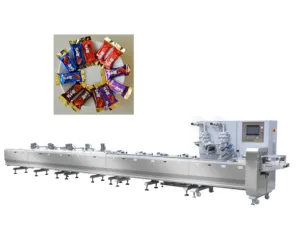 9 servomotores Máquina automática de embalaje de paquetes de flujo de alta velocidad Máquina de embalaje de bolsitas de confitería de chocolate