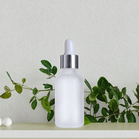 Flacon compte-gouttes en verre dépoli 30 ml 1 oz, contenant cosmétique pour sérum, emballage rond pour soins de la peau avec étiquette argentée estampée à chaud