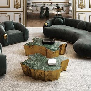 Table basse moderne haut de gamme de style italien, luxe léger, en marbre irrégulier et acier inoxydable, design racine d'arbre, pour maison et villa - Product Image 1