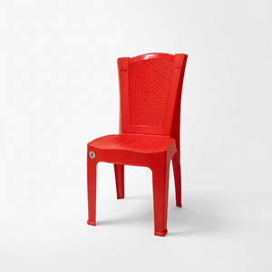 Chaise de salle à manger en rotin plastique rouge empilable avec dossier tressé moderne sans accoudoirs, mobilier de salle à manger - Product Image 4