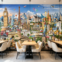 Papel Tapiz Personalizado con Diseño de Viajes por el Mundo, Collage de Lugares Famosos Globales, Mural de Montañas para Decoración de Paredes de Oficinas y Hoteles