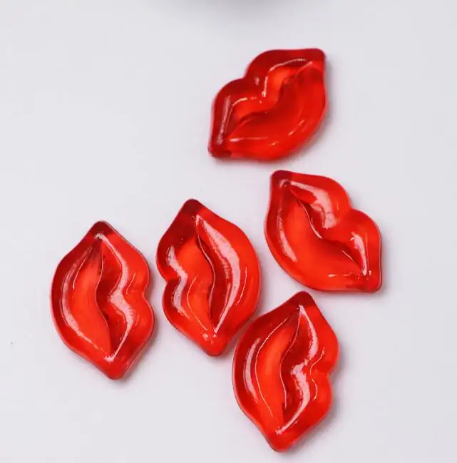 Cabochon pipih kristal merah pesona Resin bibir berkilau merah untuk dekorasi casing ponsel seni kuku