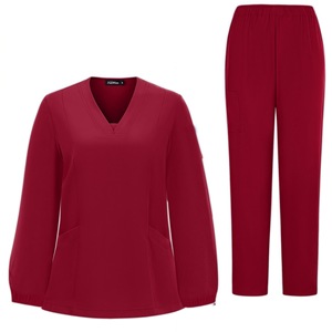 Women's <b>Scrub</b> <b>Set</b> Long Sleeve V Neck Elastic Waist Lightweight Moisture Wicking Hospital Uniform Split <b>Set</b> For Dental Medical - Product Image 4