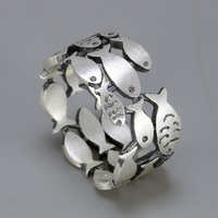 Anillos de Plata de Ley 925 con Diseño de Pez Nadando de Tres Filas, Acabado Mate Antiguo, Joyería Fina para Mujer