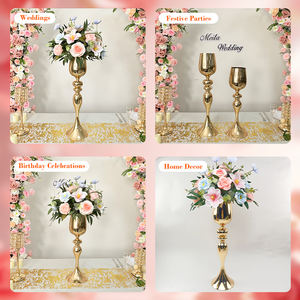 Support de vase à fleurs floral pour professionnels de l'événementiel, grand centre de table en métal doré pour mariage - Product Image 2