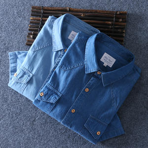 <span class=keywords><strong>Camicia</strong></span> da uomo in cotone 100% estivo RNSHANGER a maniche corte in Denim sottile morbida e sottile <span class=keywords><strong>Jeans</strong></span> tinta unita con colletto rovesciato e tasca - Product Image 4