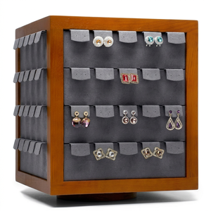 Direct- Sales Custom 80 Pcs Earring Card Spinner Display Ear Ring Organizer 4-<b>way</b> Earring Card Display Stand Wood Earring stand - Product Image 1