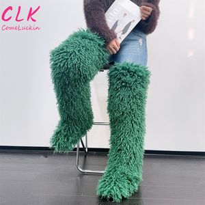 Kadın kış Faux kürk moğol uyluk yüksek çizmeler koyun derisi diz üzerinde çizmeler kar moğol kürk uzun çizmeler için 72 cm - Product Image 4