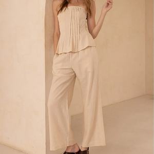 ชุดแฟชั่นลำลองขายส่งมาแรงใหม่ล่าสุด เสื้อแขนกุดผ้าลินินและกางเกงขายาวทรงกว้าง ชุดเซ็ตสองชิ้นสำหรับผู้หญิง - Product Image 2