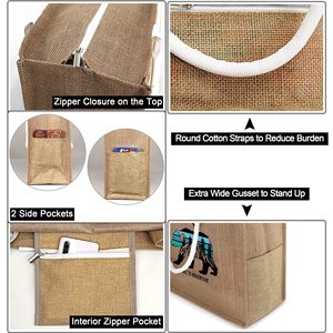 Sac fourre-tout en jute de grande capacité laminé promotionnel écologique recyclable imprimé de logo personnalisé direct de l'usine - Product Image 6