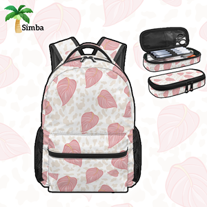 Fashionable Large Sized Windproof School Bag and Pencil Case Set Two Pieces Pink Anthurium <strong>Leopard</strong> Print Custom <strong>Backpacks</strong> - Product Image 1