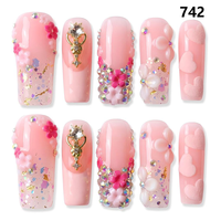 Uñas Postizas 3D Hechas a Mano, Estilo Francés, 10 Piezas, para Dedos, Modelo 221-225