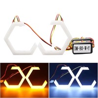 Anneau lumineux LED bicolore ambre-blanc effet « angel eye » 12V RGB avec fonction de poursuite par application, hexagonal, en coton, pour phare de voiture DRL