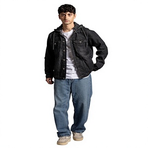 Chaqueta de Mezclilla Negra para Hombre, Bordada, Corte Regular, Lavado a la Piedra, Casual, con Bolsillos, Cierre de Botones, para Otoño e Invierno - Product Image 3