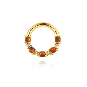 Gold Single 925 Sterling Silver Natural <b>Tiger</b> <b>Eye</b> Classic Piercing Hoop Cartilage Nose <b>Ring</b> 1.2x6mm - Product Image 1