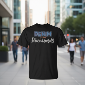 T-shirt Denim And Diamonds in cotone nero, taglia unisex per adulti - Product Image 3