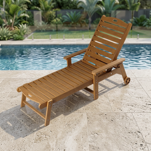 Chaise longue en teck pour extérieur, inclinable, avec dossier et roulettes, design rustique moderne, mobilier de patio durable - Product Image 4