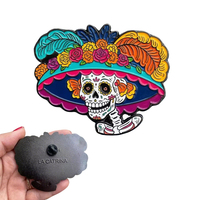 Épinglette personnalisée en émail dur Crâne de sucre du Jour des Morts, Badge métallique Festival Mexicain, Épinglette de revers en émail souple Catrina Vintage style dessin animé
